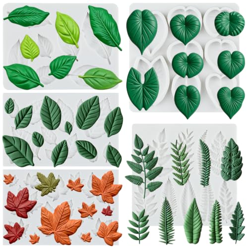 Leaf Silicone Mold Rose Maple Fern Leaves Fondant Molds Set Of 5 - color: Style H