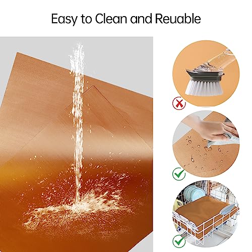 UBeesize 4 Pack Thickened Copper Oven Liners for Bottom of Oven BPA & PFOA Free, Reusable 16x24 Inch Heavy Duty Non Stick Teflon Oven Mats, Fit Electric Gas Toaster Convection Microwave Ovens Grills - color: Copper, size: 24"L x 16"W, style: 4 Pack