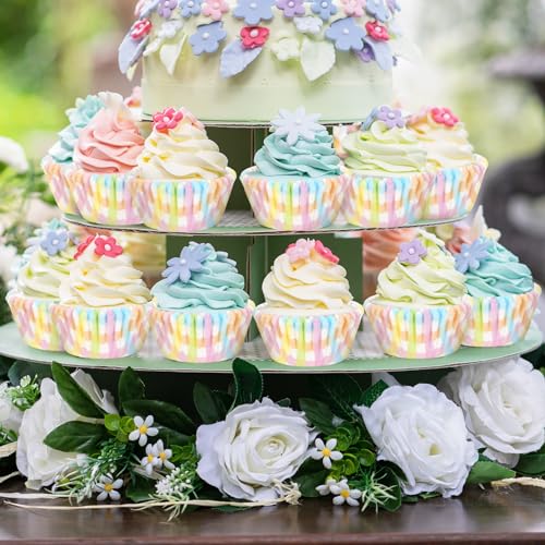 Whaline 300Pcs Pastel Plaid Paper Baking Cups Easter Colorful Checkered Cupcake Liners Spring Muffin Liner Cake Paper Cups Storage Container for Spring Easter Party Baking Supplies, 2 x 1.2 Inch - style: Pastel Plaid
