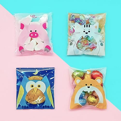 Jagrove 100PCS Cellophane Bags 4X4.5 Inch Clear Self Sealing Goodie Candy Cookie Snack Treat Bags for Party Supplies Bakery - color: Animal Print A, size: 100 Count (Pack of 1)