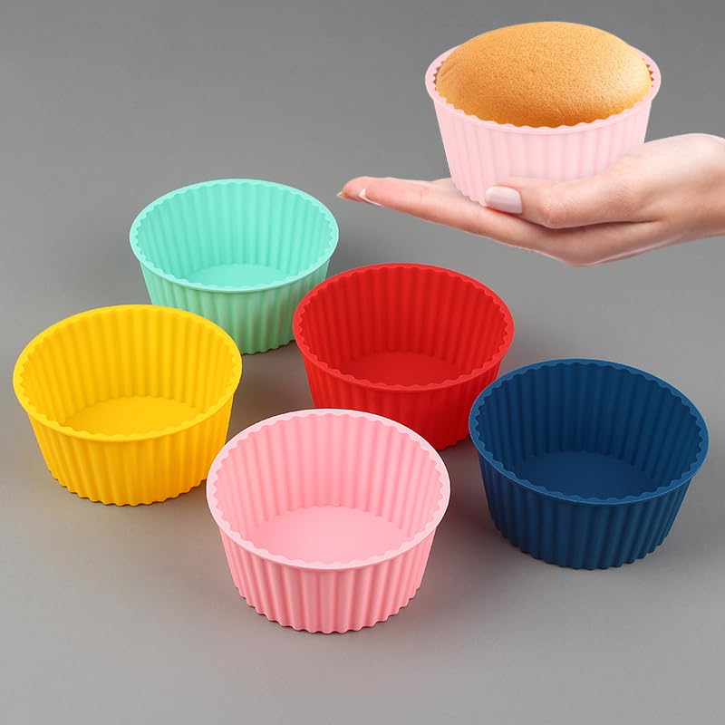 Silicone Baking Cups, 10 Reusable Nonstick Cupcake Liners, Premium Muffin Molds - Stand Alone Cupcake Holders 10 Designer Colors