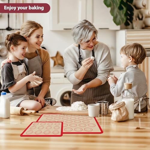 Silicone Baking Mat Set of 3, Non-Stick 2 Half & 1 Quarter Macaron Sheets - color: Red, size: 2Half Sheets+1Quarter ( Macaron )