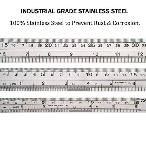 ZZTX Metal Ruler 6 Inch 12 Inch 16 Inch Stainless Steel 3 Pack