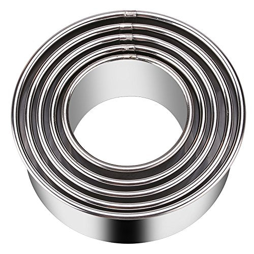 5 Pieces Biscuit Cookie Cutters Set,Stainless Steel Circle Round Cookie Biscuit Cutters in Graduated Sizes Shape Molds for Pastries Doughs Doughnuts - size: 5 Sizes Plain Edge