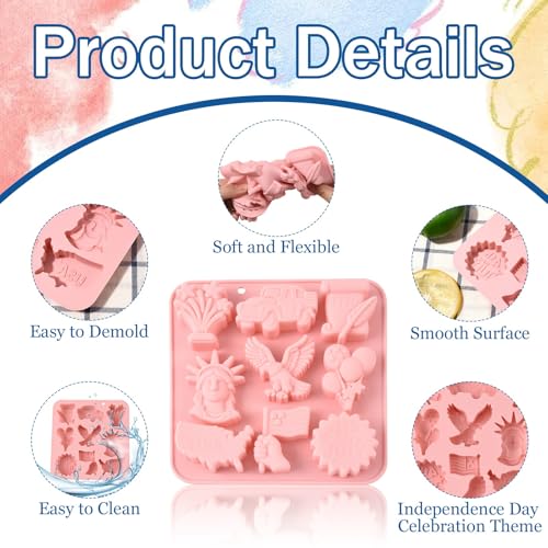 Airssory 2 pcs Independence Day Molds Patriotic Chocolate Candy Mold Pink 17.9x17.2x2.1cm for Baking Ice Cubes Jello Soap Cake Decor Party Decoration - color: Independence Day Molds