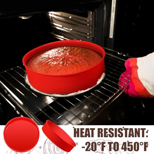 Teenyyou 2 Pcs Silicone Cake Pan Round Baking Cake Molds Non-stick Quick Release Suitable for Cheesecake Puddings Party Favors(Red,10 Inches)