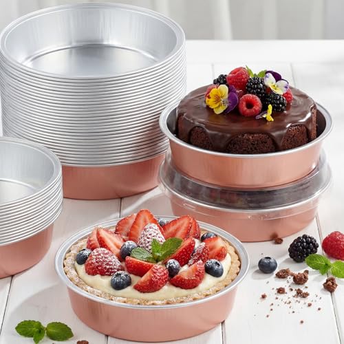 Yinder 8 oz Disposable Creme Brulee Ramekins with Lids, 4 Inch Mini Pie Tins Aluminum Foil Pie Tart Cake Baking Pans Individual Round Containers Oven Safe(Champagne Color,120 Pcs) - color: Champagne Color