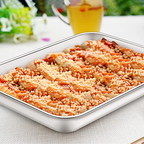 Baking Sheet with Silicone Mat Set of 4 [2 Sheets + 2 Mats], Deedro Stainless Steel Cookie Sheet Baking Pan with Silicone Baking Mat, 9 x 7 x 1 Inch, Non Toxic, Heavy Duty, Easy Clean - size: 9 inch
