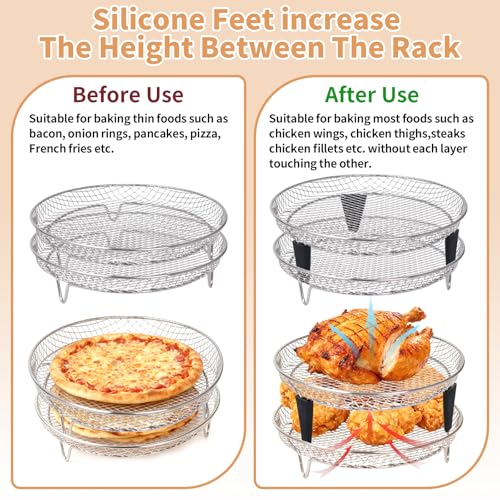 8 Inch Stackable Air Fryer Rack, Stainless Steel Cooling & Cooking Rack with Silicone Feet, Fits 4.2QT-5.8QT Air Fryers for Multi-Layer Cooking