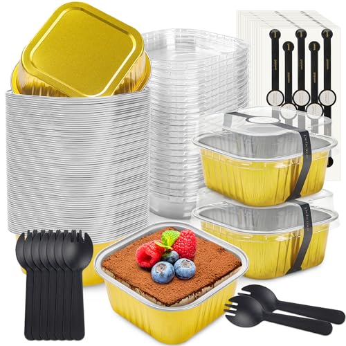 NPLUX Halloween Mini Cake Tins, 5oz 50 Pack Gold for Dessert Tables - color: Gold, size: 5 OZ