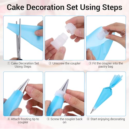 9 Pcs Reusable Piping Bags and Tips Set, Stainless Steel Ruffle Large Piping Tips with Pastry Bag Cake Decorating Tips for Cupcakes Cookies Cake Decoration Tools