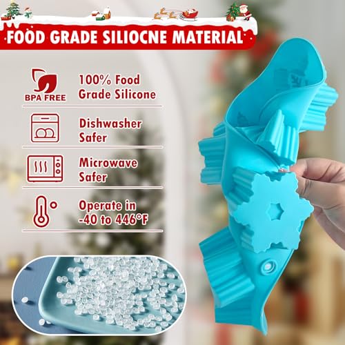 HKNMTT Snowflake Christmas Silicone Mold 12 Cavity for Holiday Soap Chocolate Cocoa Bomb Ice Candy Oreo Covered Jello Xmas Winter Wax, Oven Safe Baking Frozen Food Grade Moulds DIY Candle Craft Set - style: Snowflake 2PCS