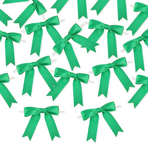 Meseey 50 Pcs 3 Inches Twist Tie Satin Ribbon Bows Emerald Green Pretied Premade Craft Bows for Treat Bags Gift Wrapping Basket Wedding Baby Shower Brithday Christmas Party (3", Emerald Green) - color: Emerald Green