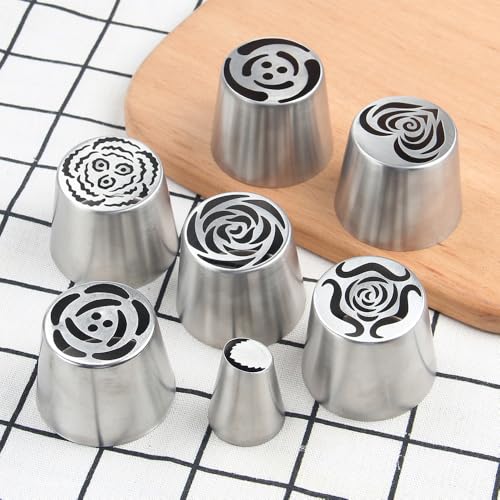 6 Pieces Extra Large Stainless Steel Marshmallow Flower Icing Tips Kit - color: SILVER SET18