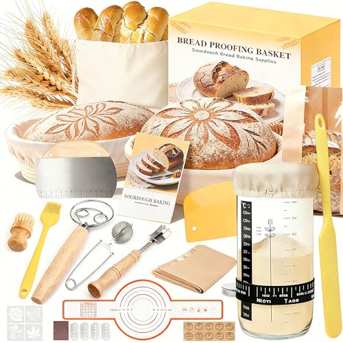 Umite Chef Sourdough Starter Kit, Banneton Bread Proofing Baskets Set