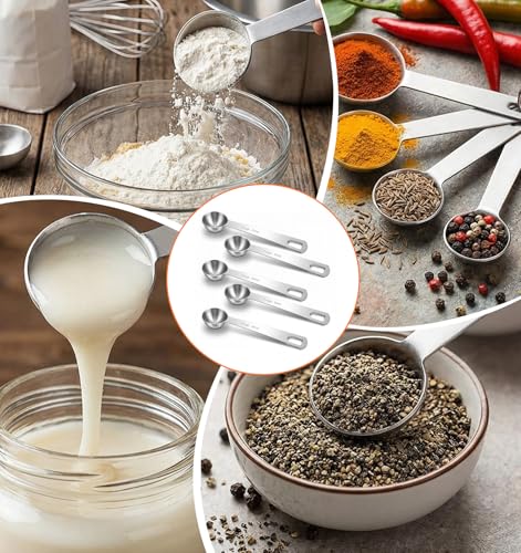 5PCS Teaspoons Measuring Spoon, 4.72 inch Stainless Steel 1 Tsp Measuring Spoon Set for Kitchen Ingredients (Silver, 5ml)