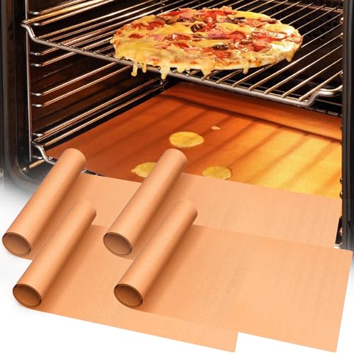 UBeesize 4 Pack Thickened Copper Oven Liners for Bottom of Oven BPA & PFOA Free, Reusable 16x24 Inch Heavy Duty Non Stick Teflon Oven Mats, Fit Electric Gas Toaster Convection Microwave Ovens Grills - color: Copper, size: 24"L x 16"W, style: 4 Pack
