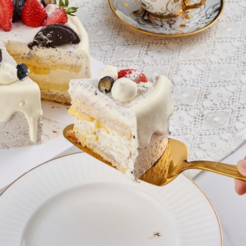 Gold Stainless Steel Cake Cutter Set, Exquisite Wave Design - color: Gold