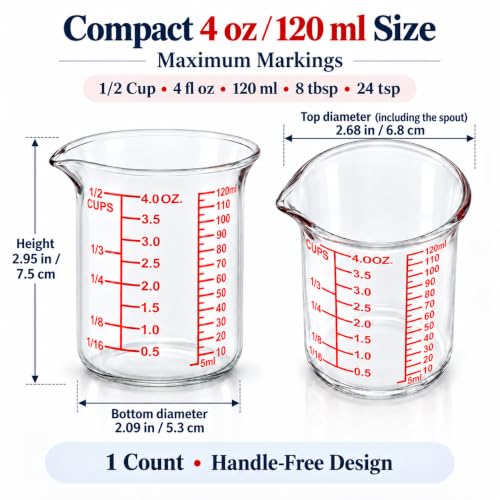 Ackers BORO3.3 4 oz/120 ml Glass Measuring Cup with V-Shaped Spout, 1 Count - size: 120 ML (4 Oz)-SINGLE