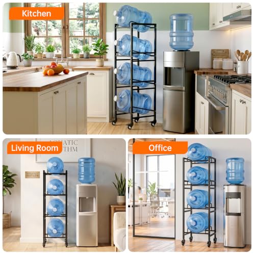5 Gallon Water Jug Holder with 4 Locking Casters, 4-Tiers Water Jug Stand - size: 4 Tier-Single Row