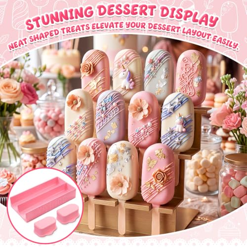 2 Sets 3'' Cakesicle Cutter with 9'' Dual-slot Tray Cake Mold Set - color: Pink, size: 3in, style: Dual-slot