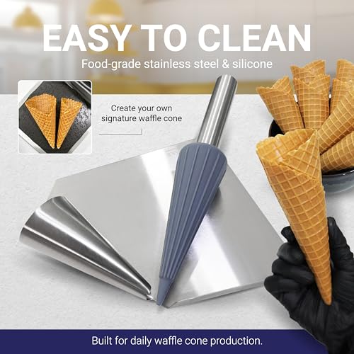 Professional Waffle Cone Roller Pizzelle Roller, Krumkake Cone Roller, Stainless steel, with Silicone sleeve (Standard size) | Amber Bake - size: Standard