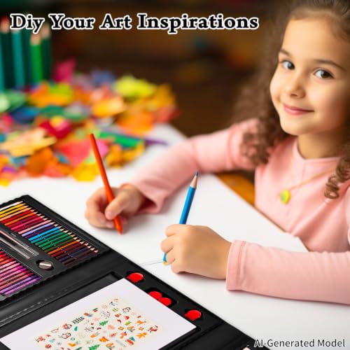 KINSPORY Art Set for Kids, 290 Pack Double-Side Easel Drawing Kits - Black - color: Black