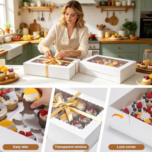 5 Pack 24 Count Standard Cupcake Boxes with Window & Inserts White - color: white