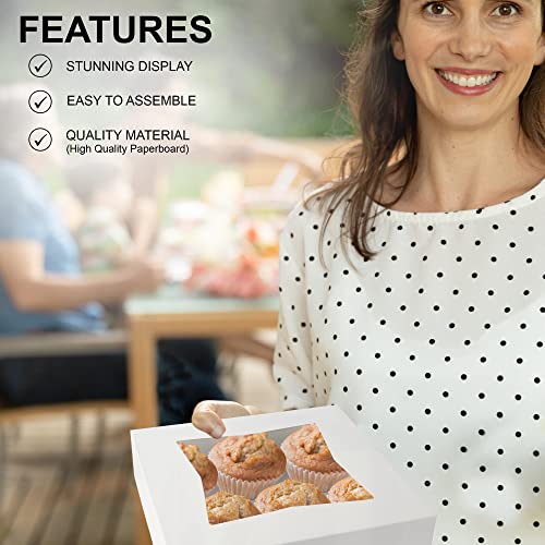 MT Products White Cookie Boxes - Size of 8" X 8" X 2.5" - (25 Pieces) Auto Pop-Up Bakery Boxes with Window - Made in the USA - color: White
