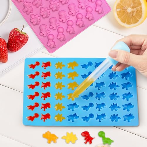5Pcs Gummy Candy Molds - Silicone Gummy Mini Dinosaur Molds with 2Pcs Dropper,Non-stick and Bpa Free for Candy Chocolate Gummies Baking - color: 5pcs Mini Dinosaur Molds