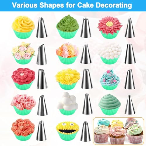 firstake Piping Bags and Tips Set, 100pcs 12 Inch Icing Bags with 14 Tips - size: 12In pastry bags with tips