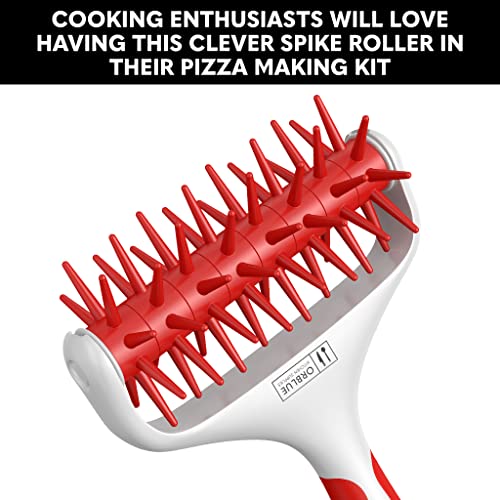 Orblue Pizza Dough Docker, Pastry Roller with Spikes, Pizza Docking Tool for Home & Commercial Kitchen - Pizza Making Accessories that Prevent Dough from Blistering, Red - color: Passion Red
