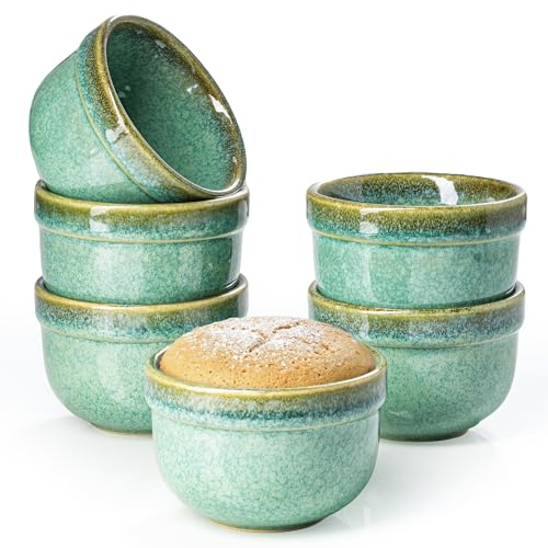 Henten Home 6 oz Ceramic Ramekins Oven Safe, Serving Bowl Set of 6 - color: Green-6