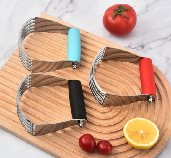Dough Blender Pastry Cutter Kitchen Cutter with 5 Durable Stainless Steel Blades Non Slip Rubber Handle Ergonomic Design Ideal for Mixing Cutting and Blending Ingredients Perfect for Home Bakers，Red - color: Red