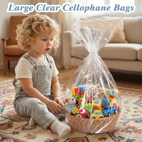 woric 12Pcs 24x30 Inch Clear Cellophane Gift Bags for Gift Baskets - size: 12pcs 24x30 Inch