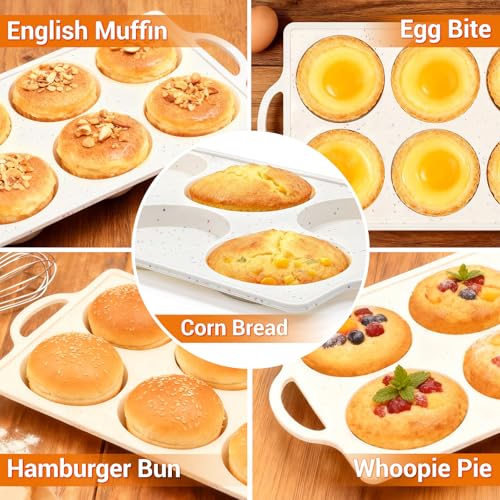 FUNBAKY Muffin Top Pan Non Stick, 4 Inch Metal Frame Silicone Egg Molds for breakfast sandwiches, Whoopie Pies, Egg Bites, English Muffins, 2 Pcs Confetti - size: Muffin Top Pan Jumbo 4": 2pcs