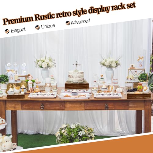 Roowest 4 Pack Wooden Display Risers, Rustic Cake Stands, Black Brown - color: Black Brown