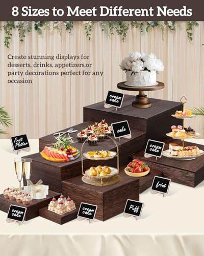 8Sizes Wooden Nested Buffet Risers with Mini Signs for Party Decor