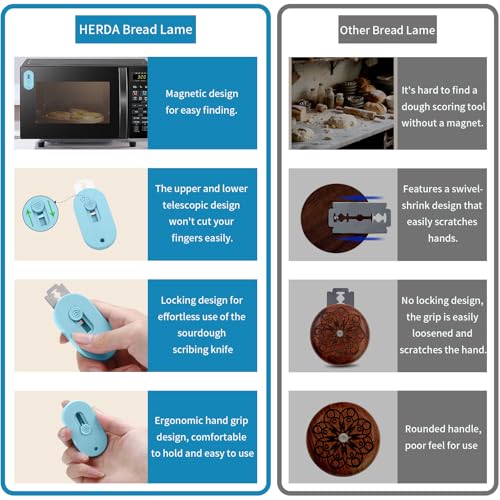 Herda Bread Lame Dough Scoring Tool, Retractable Magnetic Design - color: Blue