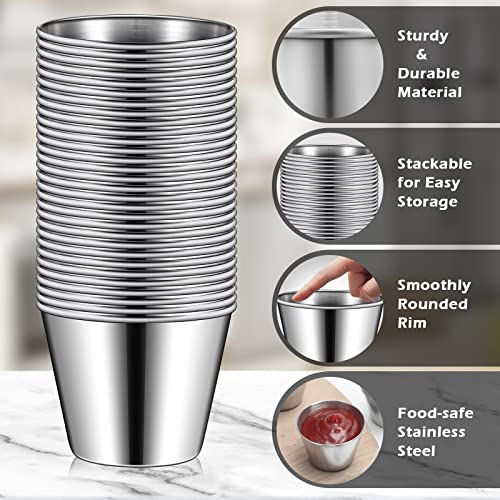 Mimorou 100 Pcs Stainless Steel Ramekins 1.5 oz, Mental Dipping Sauce Cups