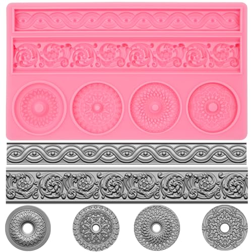 Baroque Style Cake Border Silicone Mold - color: pink(M16)