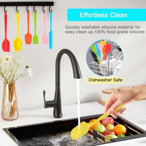 Silicone Spatula 6 Packs Food Grade Kitchen Utensils with Silicone Brush - color: Multicolors