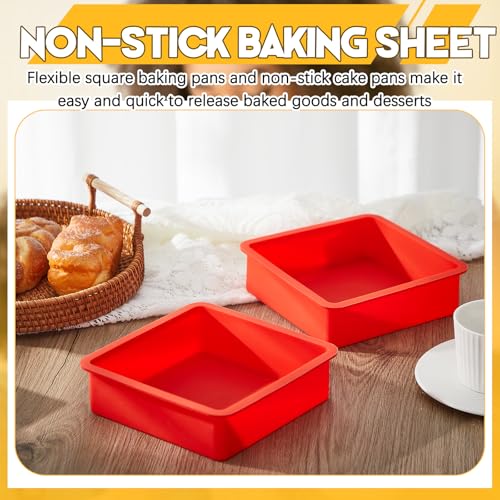 Geetery Set of 4 Silicone Square Cake Pan Silicone Brownie Pan Nonstick Baking Mold for Muffin Bread Rice Crispy Lasagna Pie, Red(6 x 6 x 2 Inches) - size: 6 x 6 x 2 Inches