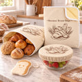 4-Pcs XL Beeswax Bread Bag Set: 2 Bags, Bowl Cover & Cleaning Sponge - color: Bread