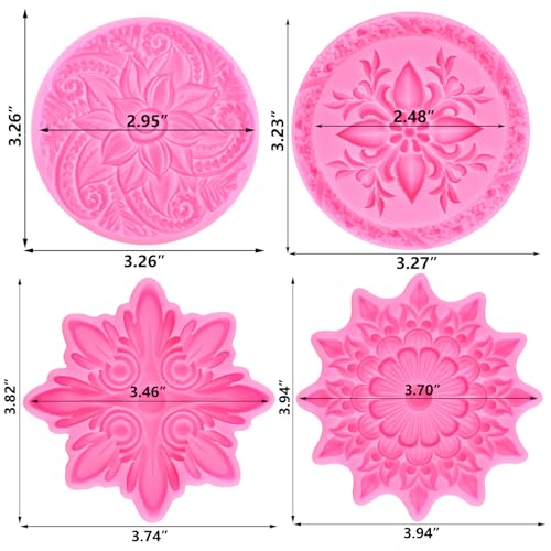 ZiXiang Embossed Flower Silicone Molds Baroque Relief Fondant Mold Set of 4