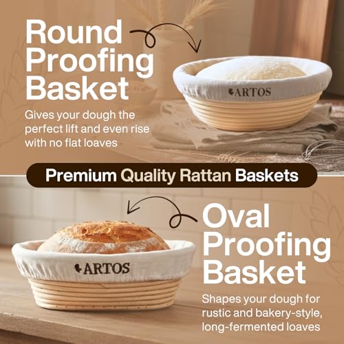 ARTOS Sourdough Starter Kit - Banneton Proofing Baskets, Dough Whisk, Bread Lame & Scrapers, Starter Jar & Scale - Complete Bread Baking Supplies for Beginners & Home Bakers - size: 35 Piece Kit