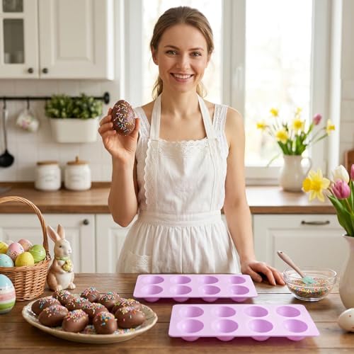 2 Pack Silicone Egg Molds 8 Cavity Easter Silicone Candy Mold 3D Egg-Shaped Silicone Baking Mold for Chocolate, Jello, Mini Cakes, DIY Desserts, Candy, Ice, Pudding, Baking (2, Purple) - color: Purple