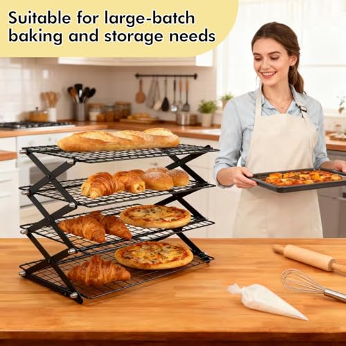 4 Tier Collapsible Cooling Rack for Baking, Adjustable cooling Rack