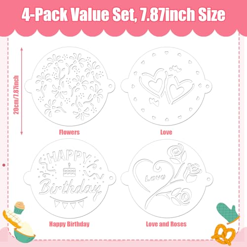 4Pcs Cake Stencils Set, Happy Birthday Stencil for Cakes Cookie Stencils