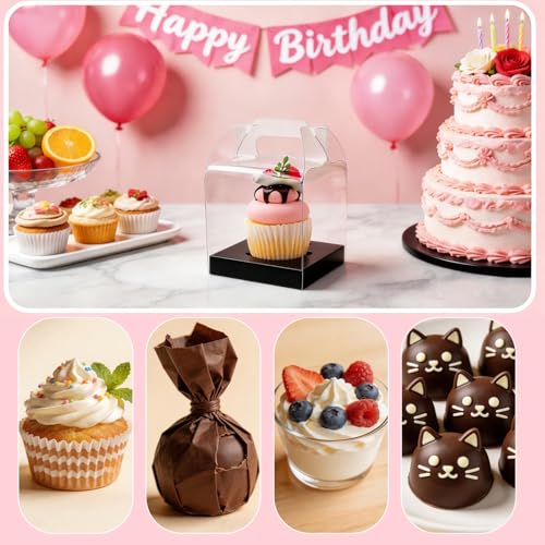 24 Count Individual Cupcake Containers, 4inch Cupcake Boxes Individual, Clear Cupcake Carrier (24, Black) - color: Black